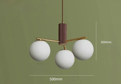 Walnut brass round glass chandelier for living room