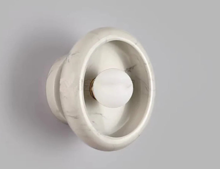 White marble Jade Wall Lamp turned off, showing smooth stone texture and elegant design for modern interior wall lighting.
