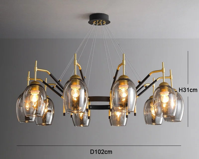 LED-Kronleuchter aus schwarzem Glas für Kücheninsel