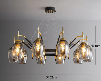 LED-Kronleuchter aus schwarzem Glas für Kücheninsel