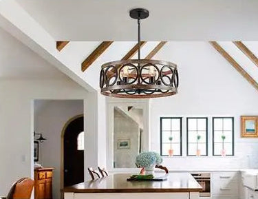 Farmhouse iron circle with wood inlay