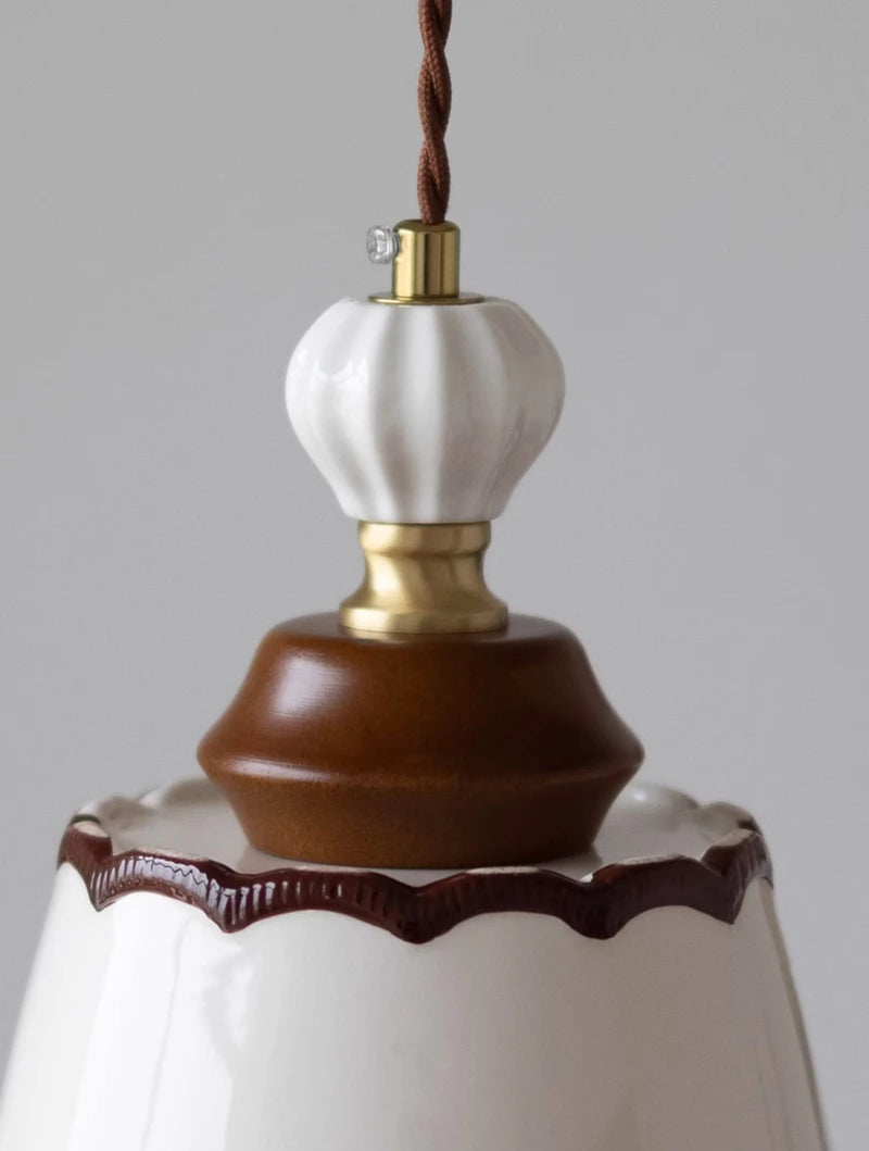 Ceramic LED pendant light with wood nordic design