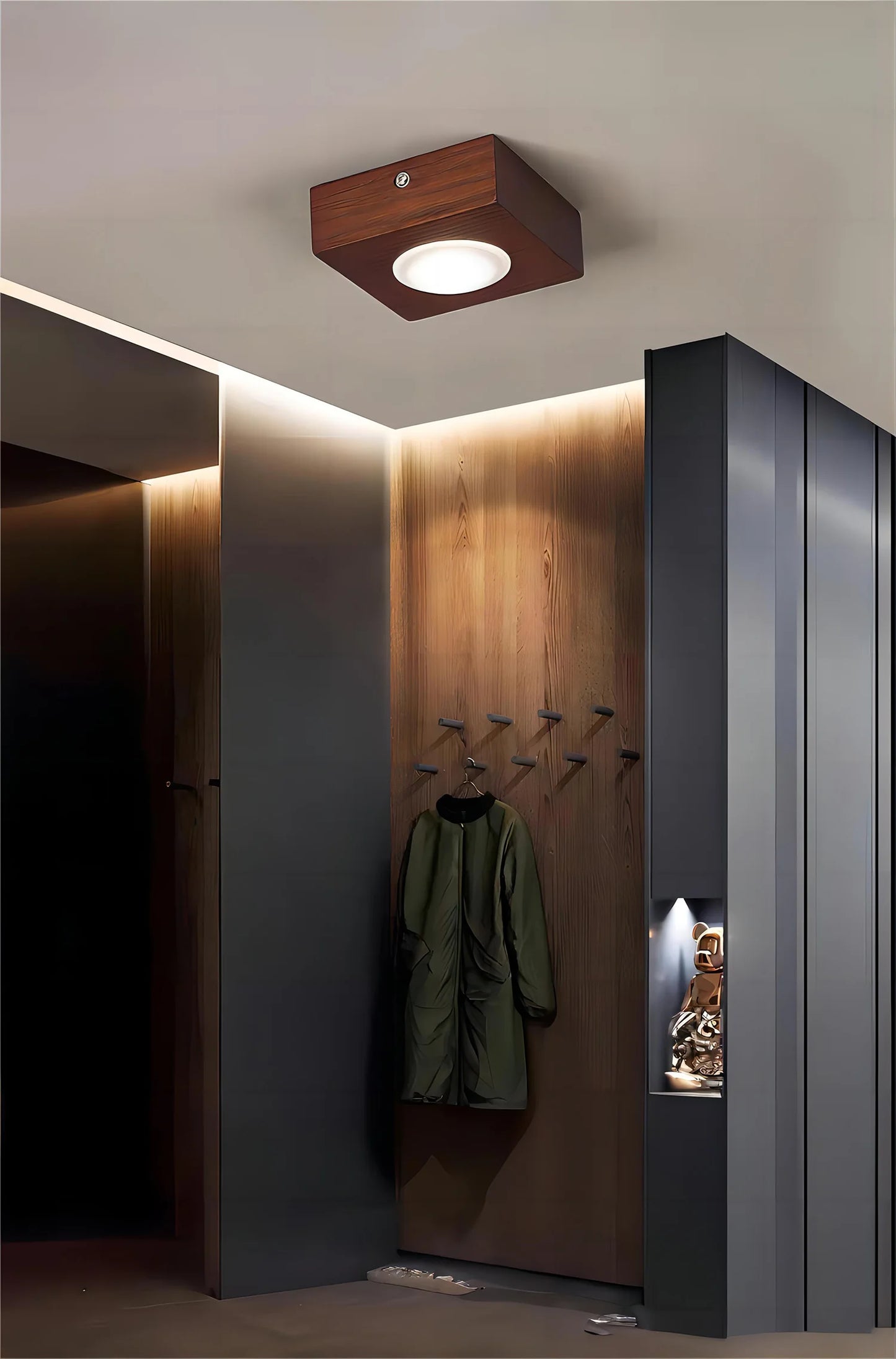 Walnut brass ceiling spotlight for kitchen island