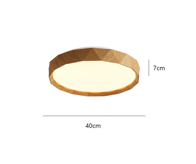 Walnut colored circular ceiling light for bedroom