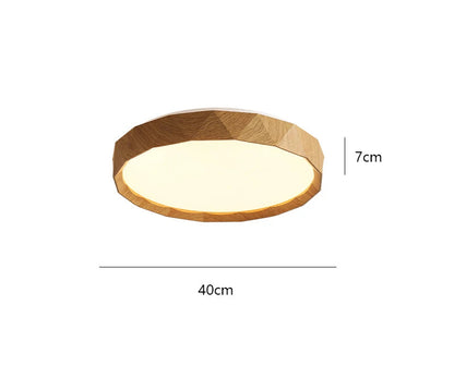 Walnut colored circular ceiling light for bedroom