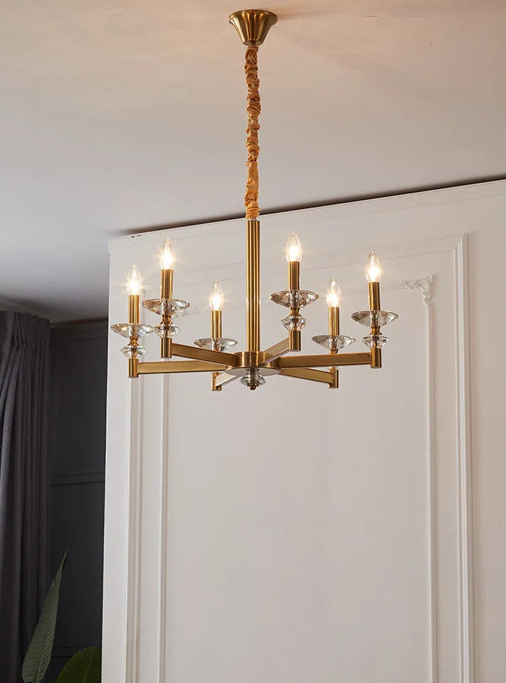Iron frame crystal candle chandelier for dining room