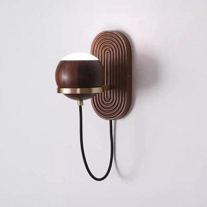 LUXELY walnut wood circular sphere wall sconce