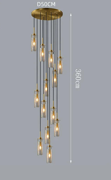 Lustre en verre craquelé et cuivre pour hall d'entrée