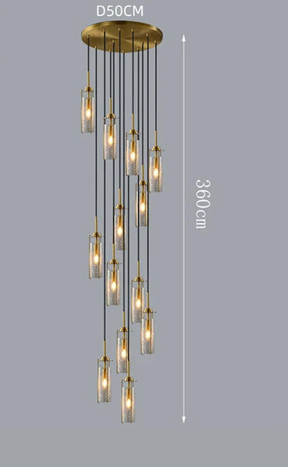 Lustre en verre craquelé et cuivre pour hall d'entrée