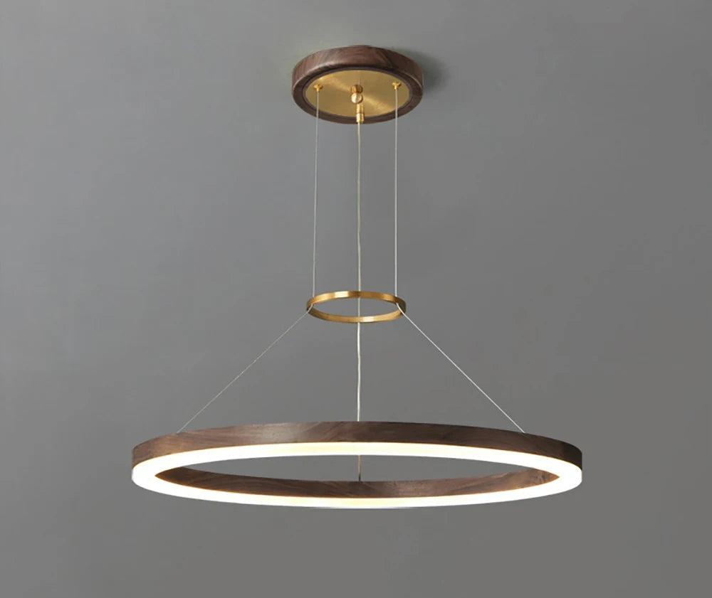 Lustre de plafond en bois massif de noyer noir pour salon