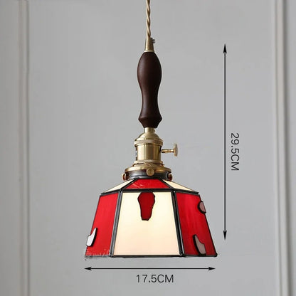 Suspension vintage française en bois, laiton et verre