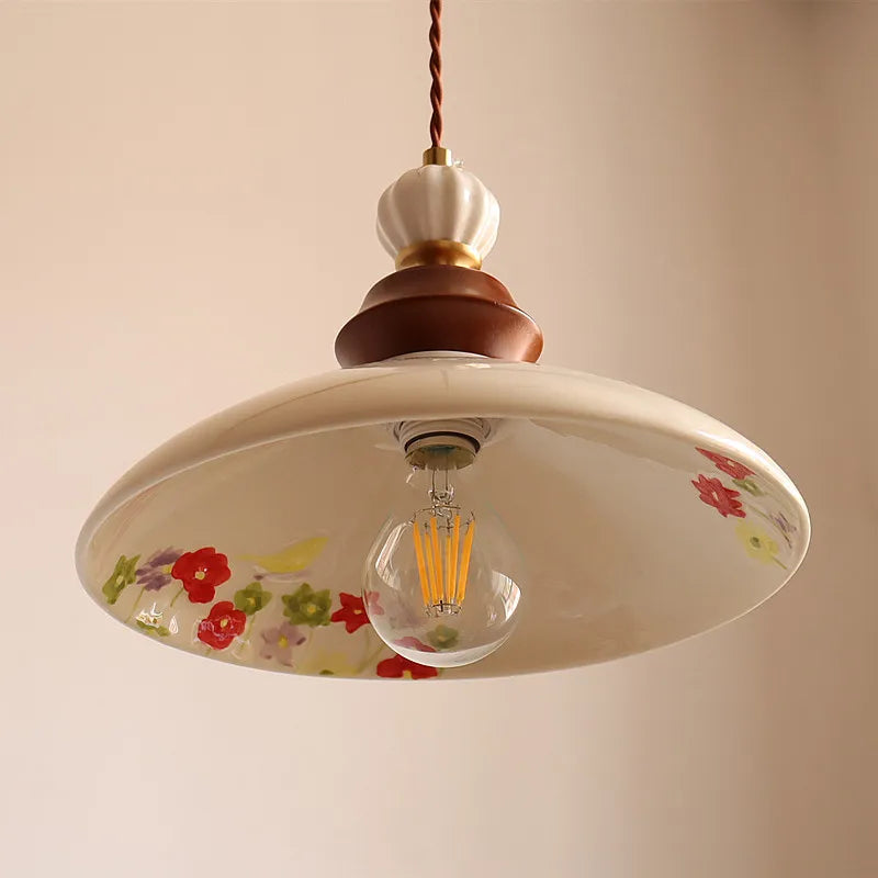 White flower ceramic led pendant light for living room
