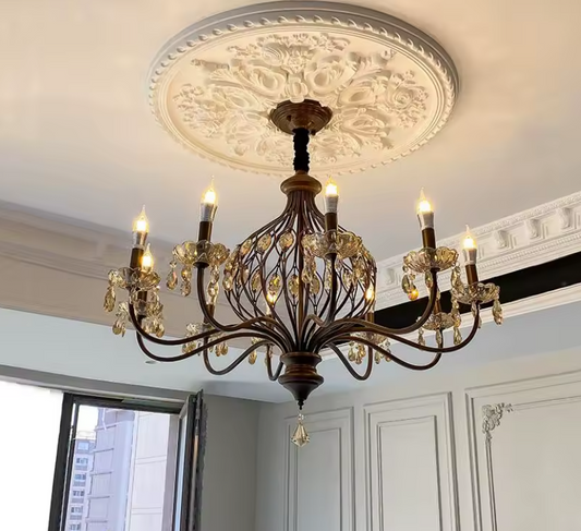Walnut crystal chandelier in vintage french style