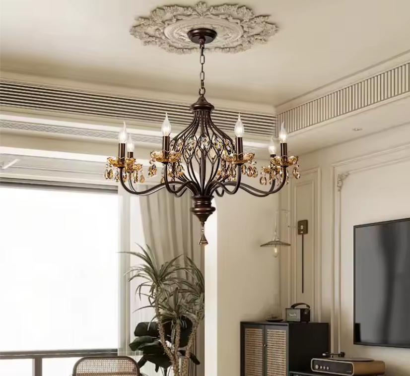 Walnut crystal chandelier in vintage french style