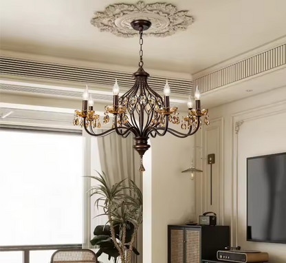 Walnut crystal chandelier in vintage french style