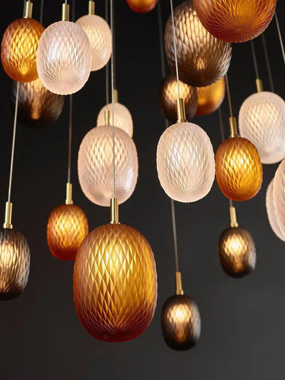 Lustre en verre à LED pour escalier et salon