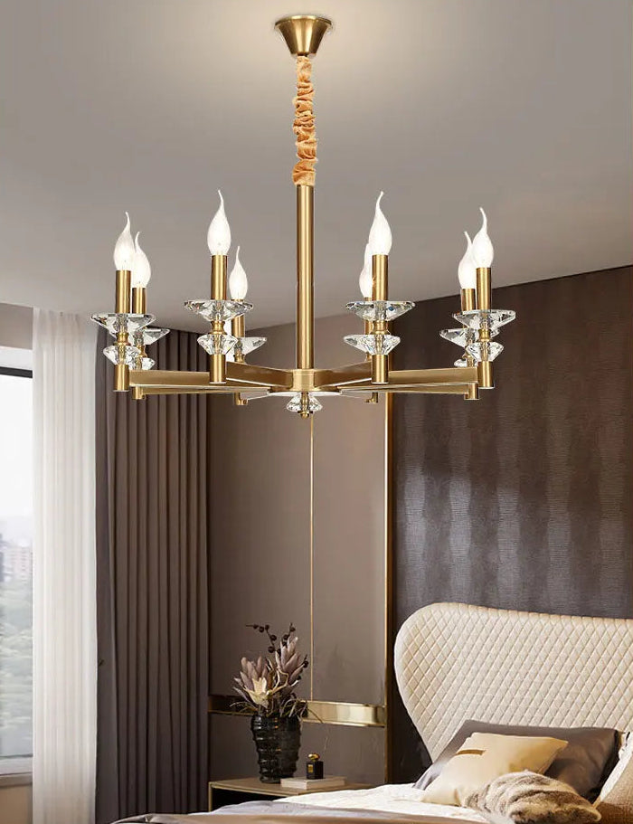 Iron frame crystal candle chandelier for dining room