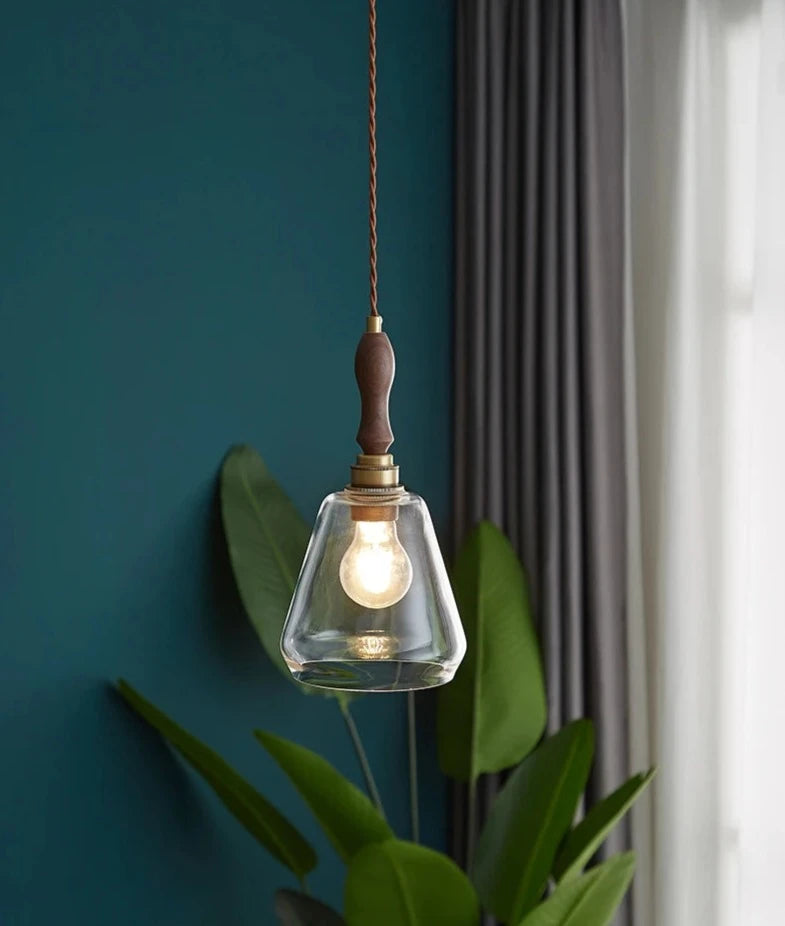 LUXELY vintage wood and glass pendant light