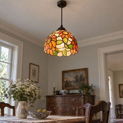 Tiffany-style multicolor stained-glass pendant light