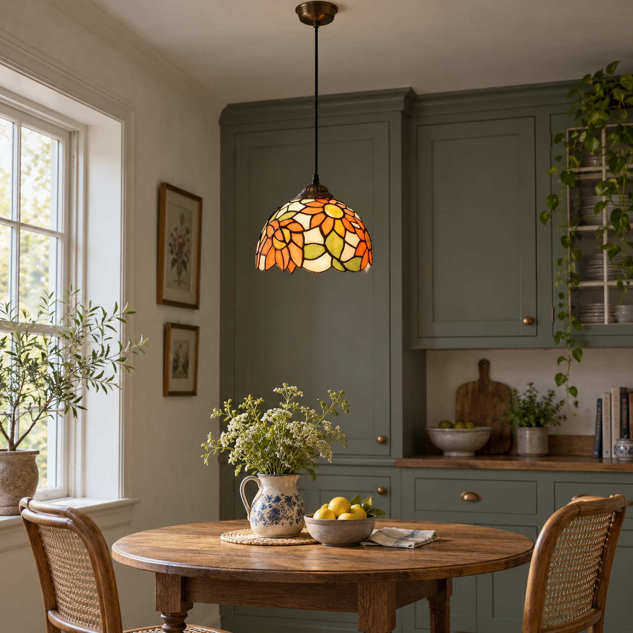 Tiffany-style multicolor stained-glass pendant light