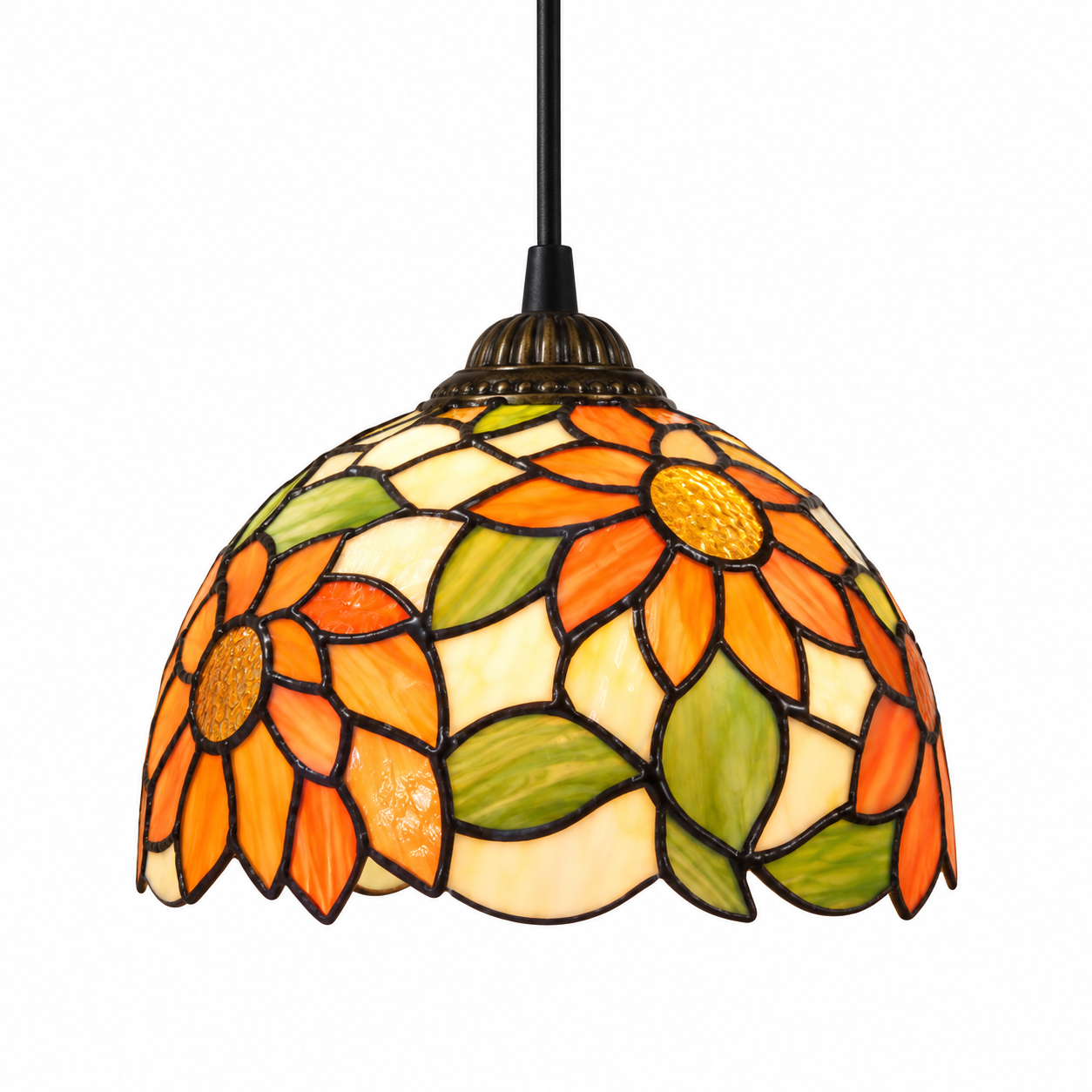 Tiffany-style multicolor stained-glass pendant light