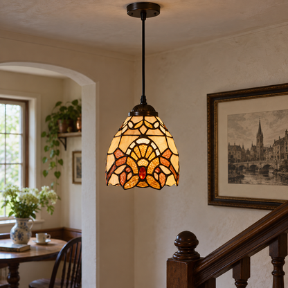 Tiffany-style multicolor stained-glass pendant light