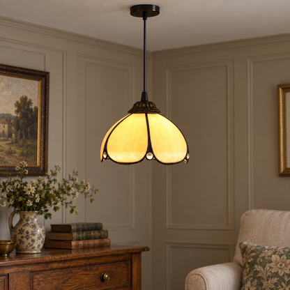 Tiffany-style multicolor stained-glass pendant light