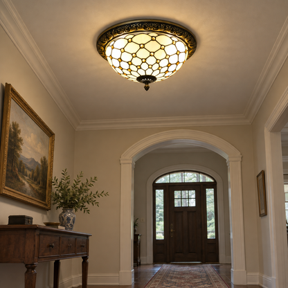 Ronde glazen plafondlamp in Tiffany-stijl