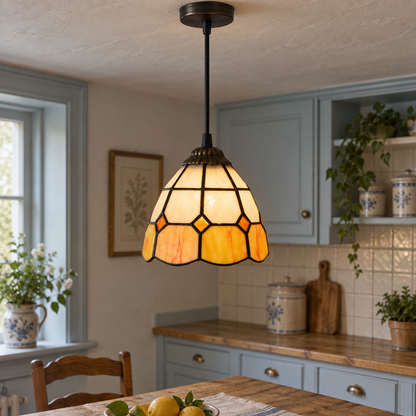 Tiffany-style multicolor stained-glass pendant light