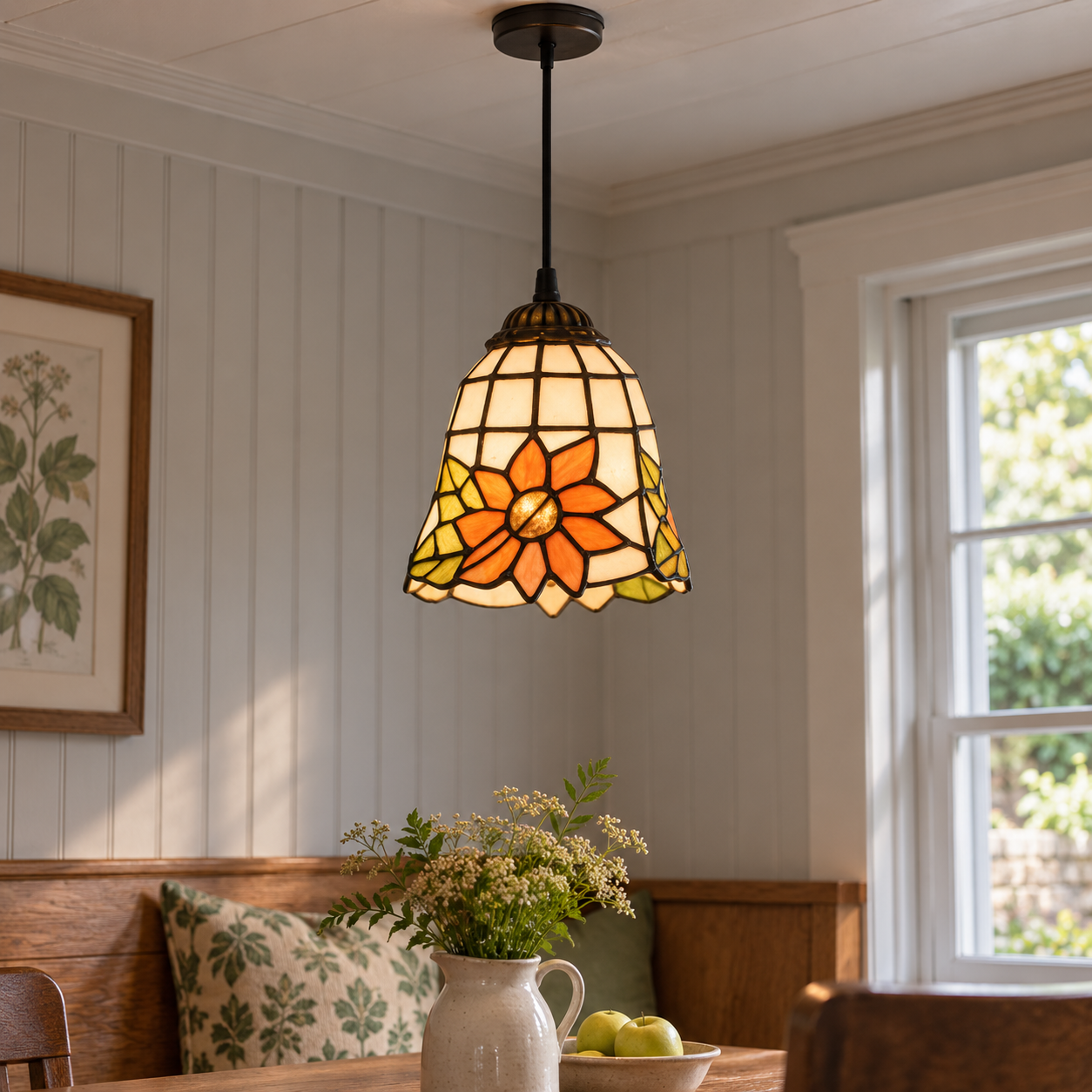 Tiffany-style multicolor stained-glass pendant light