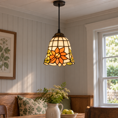 Tiffany-style multicolor stained-glass pendant light