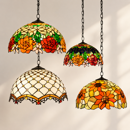 Art nouveau stained glass pendant light