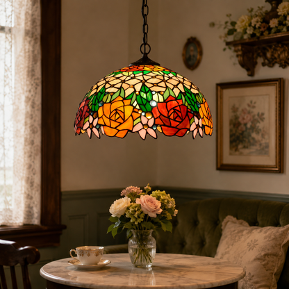 Art nouveau stained glass pendant light