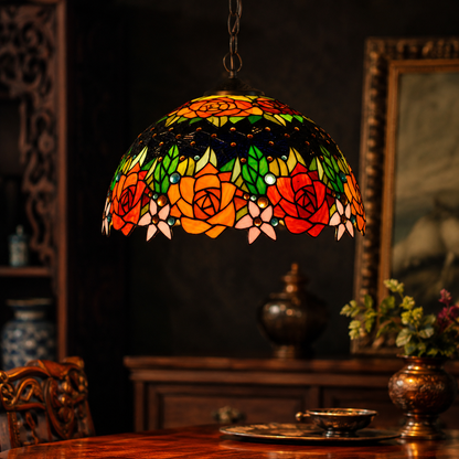 Art nouveau stained glass pendant light