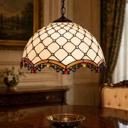 Art nouveau stained glass pendant light