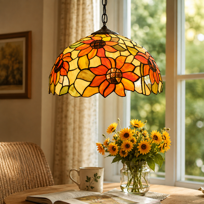 Art nouveau stained glass pendant light