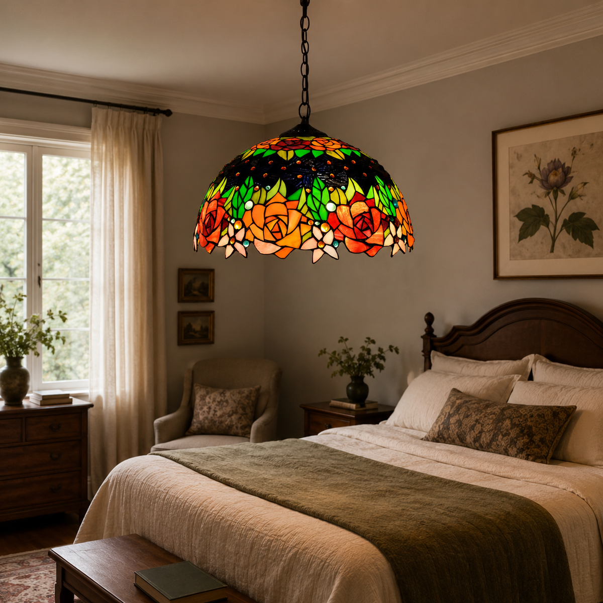 Art nouveau stained glass pendant light