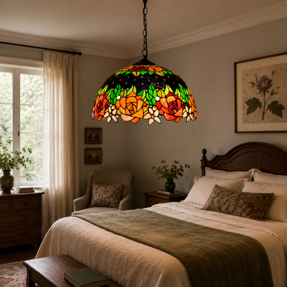 Art nouveau stained glass pendant light