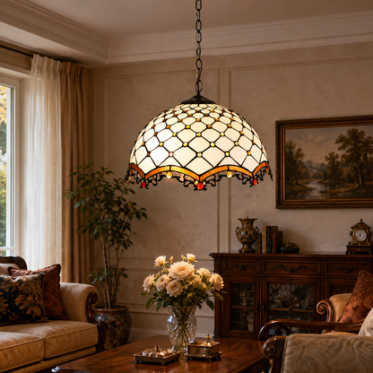 Art nouveau stained glass pendant light
