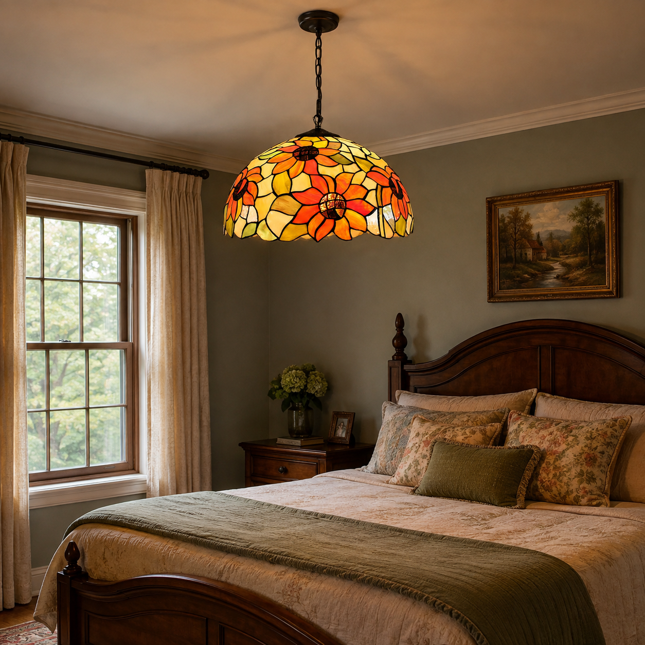 Art nouveau stained glass pendant light