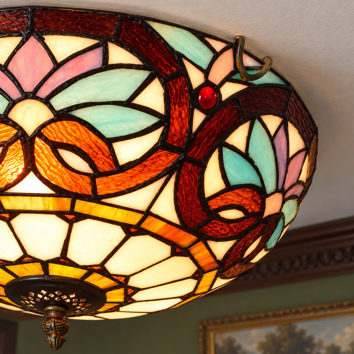Plafondlamp in Tiffany-stijl met mozaïekglas