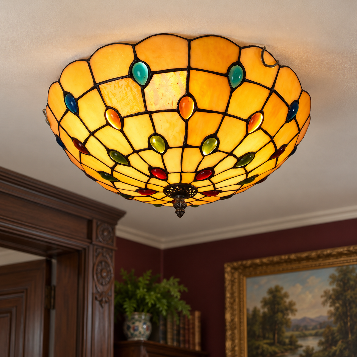 Vintage-Deckenleuchte im Tiffany-Stil aus Glas – Kuppelform – LuxelyLight