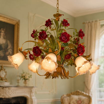 Taklampa med blommig glasrosett