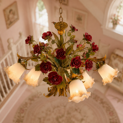 Taklampa med blommig glasrosett