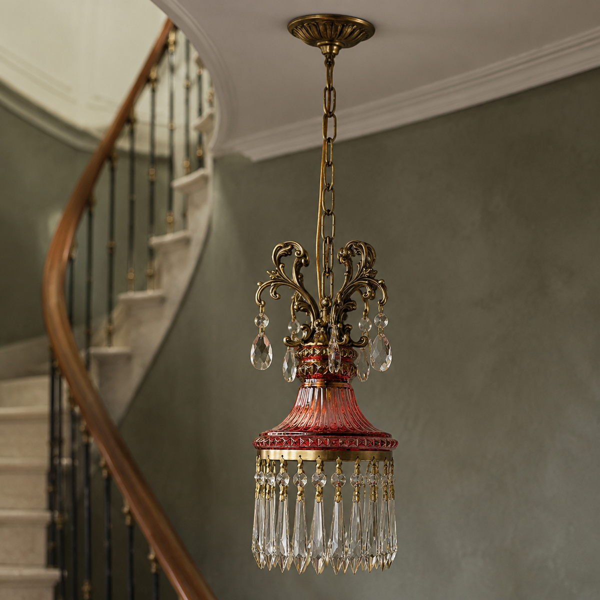 Retro small luxury french crystal pendant light