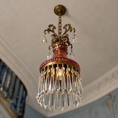 Retro small luxury french crystal pendant light