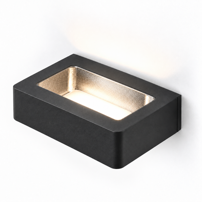 Black Down-Up Waterproof Wall Light, 14 cm wide × 12 cm deep × 4.5 cm high, white background