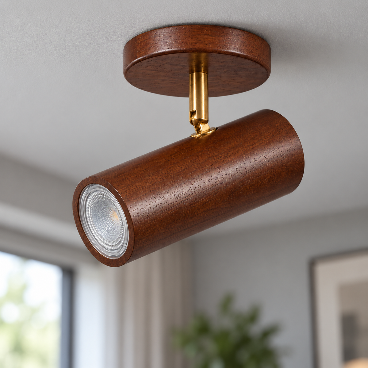 Walnut 1-light adjustable cylinder spotlights installed in a contemporary interior