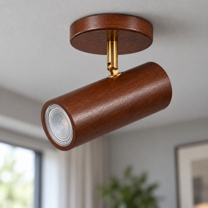 Walnut 1-light adjustable cylinder spotlights installed in a contemporary interior