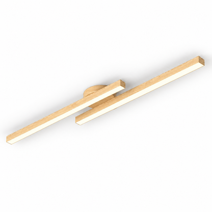 light wood effect offset twin bar ceiling light, 90 cm, on white
